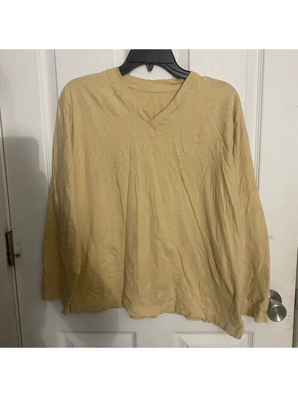 Beige Oversized V Neck Long Sleeve Top XL